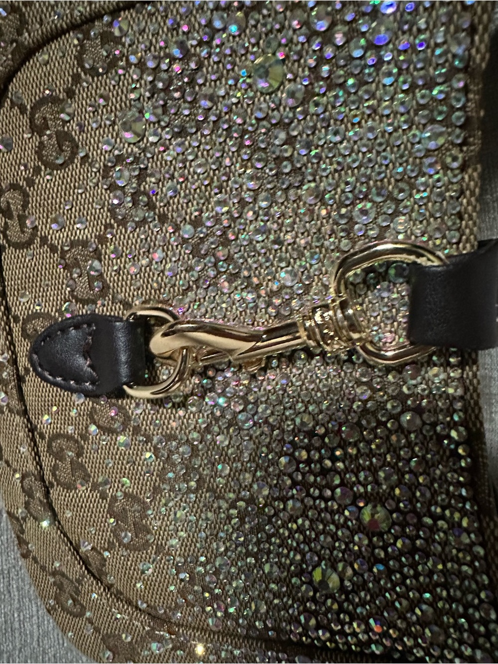 Brown GG Canvas Crystal-Embellished bling Shoulder Bag - Picture 5 of 11